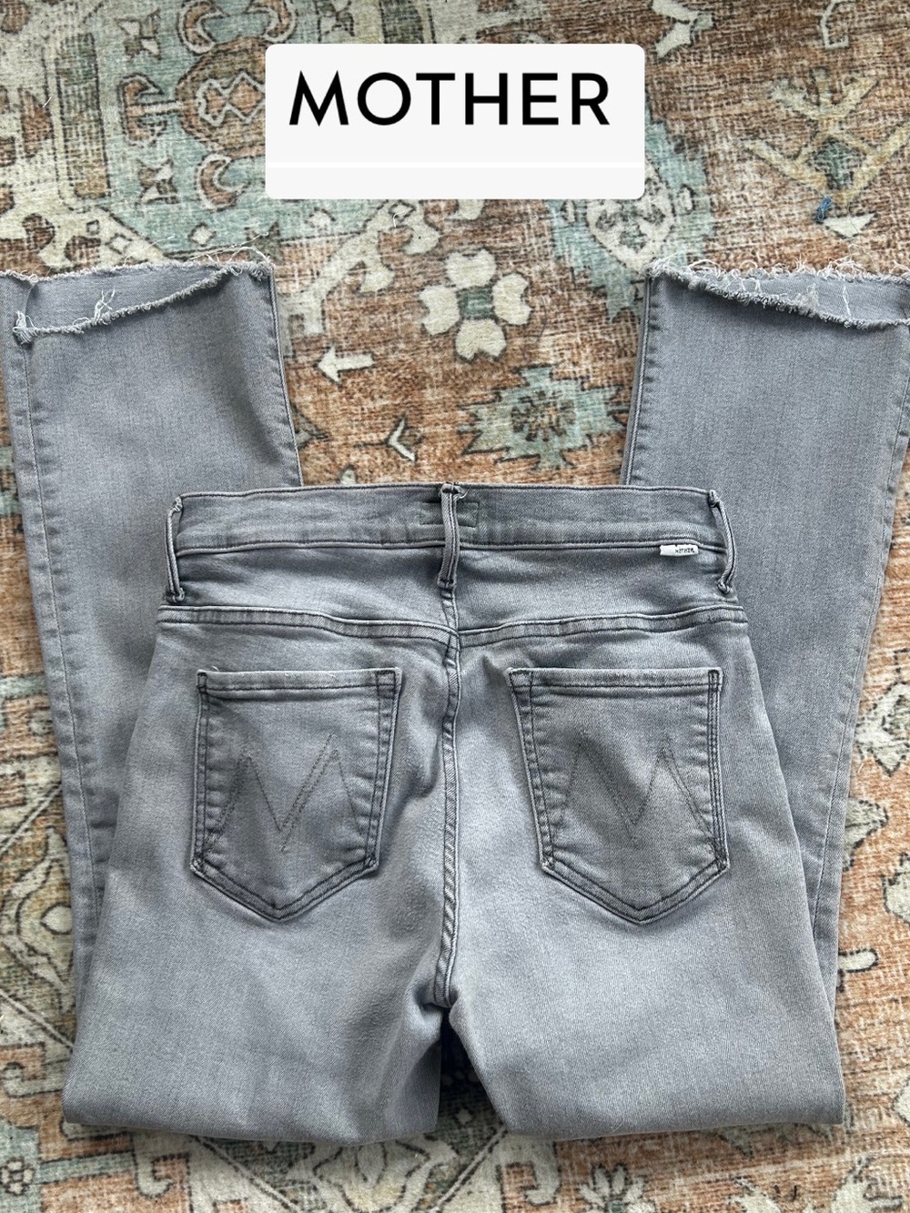 MOTHER Inside Crop Step Fray 28 Gray Cropped Frayed-Hem Jeans